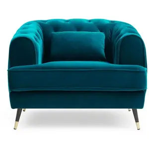 MENZZO Fauteuil capitonné style boudoir Glams Velours Bleu canard