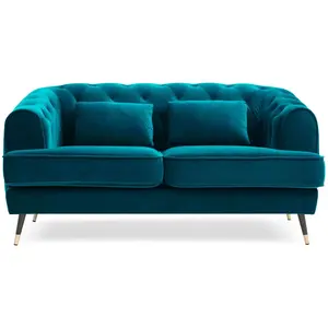 MENZZO Canapé capitonné 2 places style boudoir Glams Velours Bleu canard