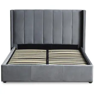 MENZZO Lit double Magorial avec sommier relevable 140x190cm Velours Gris