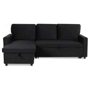 MENZZO Canapé d'angle convertible Baleares Velours Noir pas cher