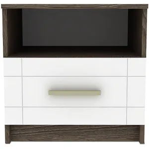 Comparateur de prix : Menzzo Table de Chevet 1 tiroir Tenessil Chêne foncé et Blanc