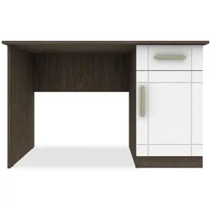 MENZZO Bureau 1 tiroir 1 porte chêne foncé et blanc Essil 120 cm pas cher