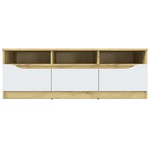 MENZZO Meuble TV 3 tiroirs bois chêne clair et blanc Temira 130 cm pas cher