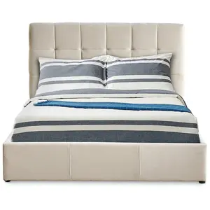 MENZZO Lit double Luftani avec sommier relevable 140x190cm Velours Beige pas cher