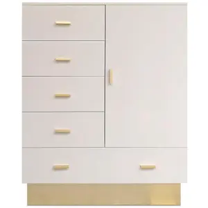 PARIS PRIX 3S. x Home Buffet haut moderne 5 tiroirs et 1 porte Taupe clair et Or