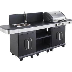 Cook'In Garden Barbecue gaz FIDGI 3 Brûleurs avec desserte et évier pas cher