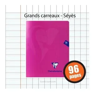 Clairefontaine Cahier polypro mimesys polypro 17x22 96p grands carreaux seyes rose pas cher