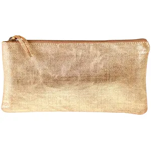 Comparateur de prix : Clairefontaine 410037C - Trousse Scolaire Plate Dorée Effet textile 22x11 cm en Véritable Cuir d'Agneau