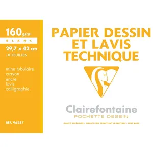 Comparateur de prix : ClaireFontaine Papier Dessin et Lavis Technique 160 g/m² Pochette 29,7 x 42 cm