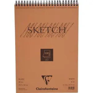 Clairefontaine Bloc Sketch croquis spiralé 29,7x42 90 grammes 100 feuilles Blanc pas cher