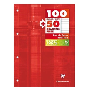 Clairefontaine Bloc encollé perf. grand côté 50 pages + 50 gratuites 21x29,7cm ligné