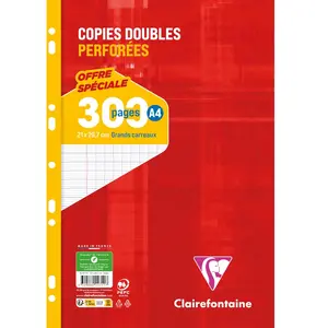 Clairefontaine Copies doubles perforées A4 - Grands carreaux - 300 pages pas cher