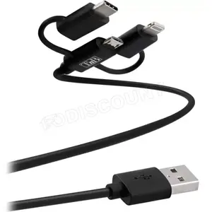 T'nB - Câble USB avec connecteurs Lightning + Micro USB + Type C - Noir pas cher