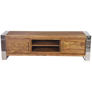 Bois et Chiffons - Meuble tv 2 portes acacia stainless marron - 170x45x55 cm T.UVendu parrue-du-commerce