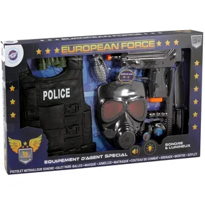 MGM EUROPEAN FORCE - Panoplie Police - Accessoires de Déguisement - 183303 - Noir - Plastique - Militaire - Jouet Enfant - Carnaval - Costume - Agent Spécial - 60 cm x 34 cm - À Partir de 3 Ans
