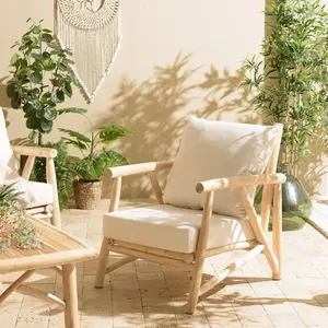 MACABANE WILL - Fauteuil MADURA en branches de teck naturel coussins b...Vendu parcdiscount
