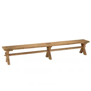 Macabane KALLY - Banc de jardin 270x35cm en teck recyclé, pieds croisés
