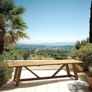 MACABANE Kally - table à manger de jardin 300x100cm en bois de teck re...