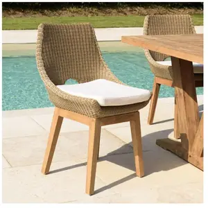 MACABANE Kally - lot de 2 chaises jardin rotin synthétique et coussin, pieds droits pas cher