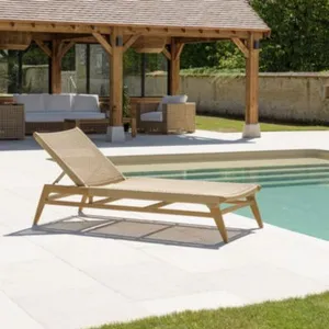MACABANE VALERIA - Bain de soleil en teck naturel et rotin synthétique beige pas cher