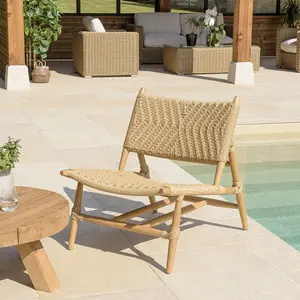 MACABANE VALERIA - Lot de 2 fauteuils lounge jardin teck rotin synthétique relief pas cher