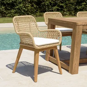 MACABANE VALERIA - Lot de 2 fauteuils jardin teck rotin synthétique et coussin blanc pas cher