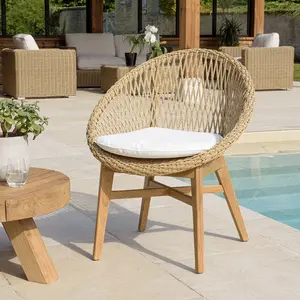 MACABANE VALERIA - Lot de 2 fauteuils jardin arrondi teck rotin synthétique /coussin pas cher