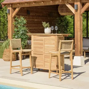 Macabane - valeria - Lot de 2 tabourets bar de jardin teck rotin synthétique beige pas cher