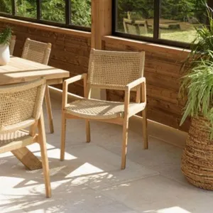 MACABANE VALERIA - Lot de 2 fauteuils jardin teck naturel rotin synthétique beige pas cher