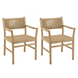 MACABANE VALERIA - Lot de 2 fauteuils jardin accoudoirs teck rotin synthétique beige pas cher