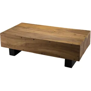Comparateur de prix : Macabane - suzy - Table basse poutres 120x60cm bois Suar pieds noirs
