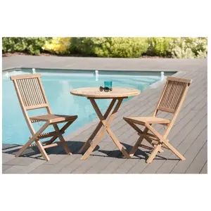 Macabane Table Ronde Pliante en Teck Massif 80x80 JARDITECK pas cher
