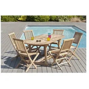 Macabane Table de jardin et chaises en bois teck 6/8 personnes pas cher