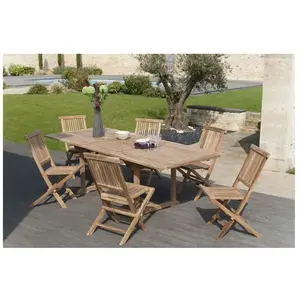 MACABANE Table de jardin et chaises en bois teck 8/10 personnes