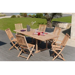 MACABANE Table de jardin et chaises en bois teck 8/10 personnes. pas cher