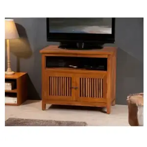MACABANE Meuble tv 2 portes persiennes L80cm BISHO