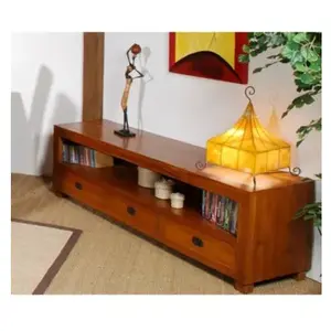 Comparateur de prix : Meuble TV en bois de teck massif - MACABANE AYAN - 3 tiroirs - Marron