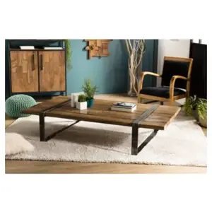 Comparateur de prix : MACABANE Table basse multi-planches en bois massif cerclée métal L161
