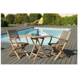 Macabane Table de jardin et chaises en teck et textilene 2 personnes pas cher