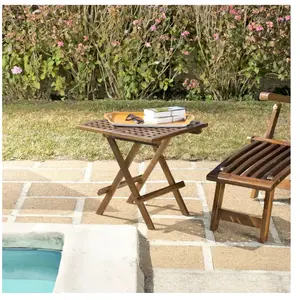 Table de Jardin Carrée en Teck Troxi 50cm - Paris Prix - Marron pas cher