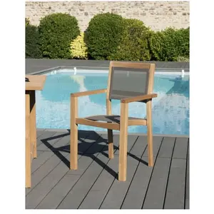MACABANE Lot de 2 fauteuils jardin empilables teck et textilène taupe pas cher