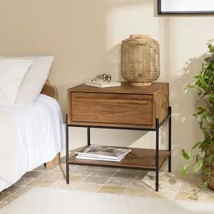 MACABANE Table de chevet 1 niche bois de teck recycléVendu paramazon