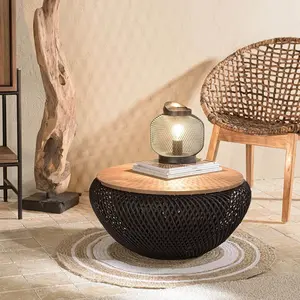 MACABANE ALIDA - Table basse ronde 65x65cm en rotin noir plateau amovible pas cher
