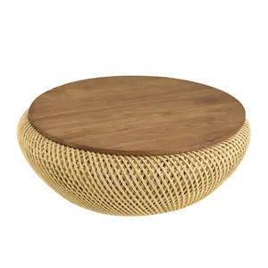Comparateur de prix : MACABANE Alida - table basse ronde 80x80cm en rotin beige plateau amovible