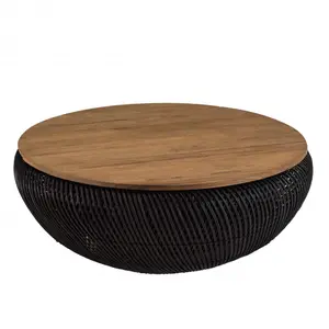 Comparateur de prix : MACABANE Alida - table basse ronde 100x100cm en rotin noir plateau amovible