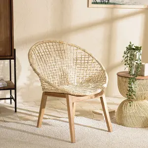 Macabane - alida - Fauteuil beige dossier arrondi assise en abaca tressé pas cher