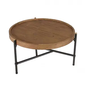 Macabane - alida - Table basse ronde 58x58cm plateau en teck recyclé pas cher