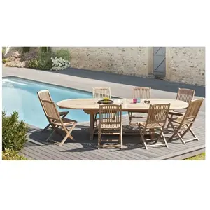 Macabane Table de jardin et chaises en teck 10/12 persVendu parcdiscount