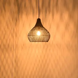 MACABANE Alida - suspension 'cloche' 40x40cm en rotin couleur noire et teck pas cher
