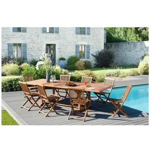 Table de jardin teck huilé double extension 10/12 pers L300